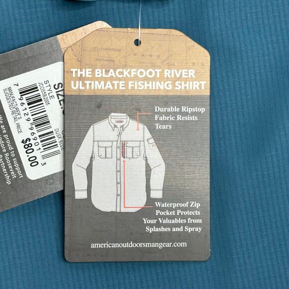 NWT American Outdoorsman Regular Fit Button Down Shirt Mens Small UPF Dusk Blue - Picture 7 of 12
